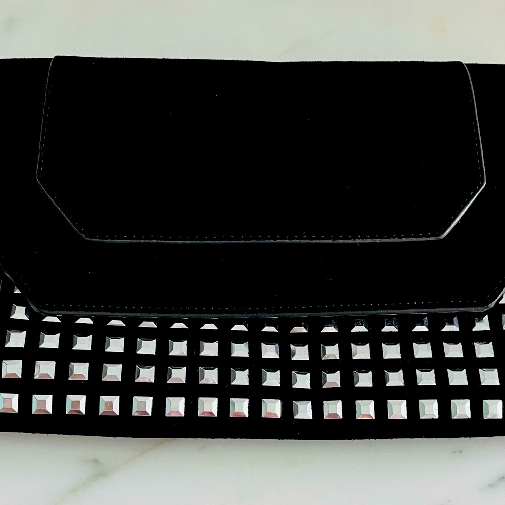FINAL PRICE ‼️ BCBGMaxAzria Black Suede and Silver Studded Clutch